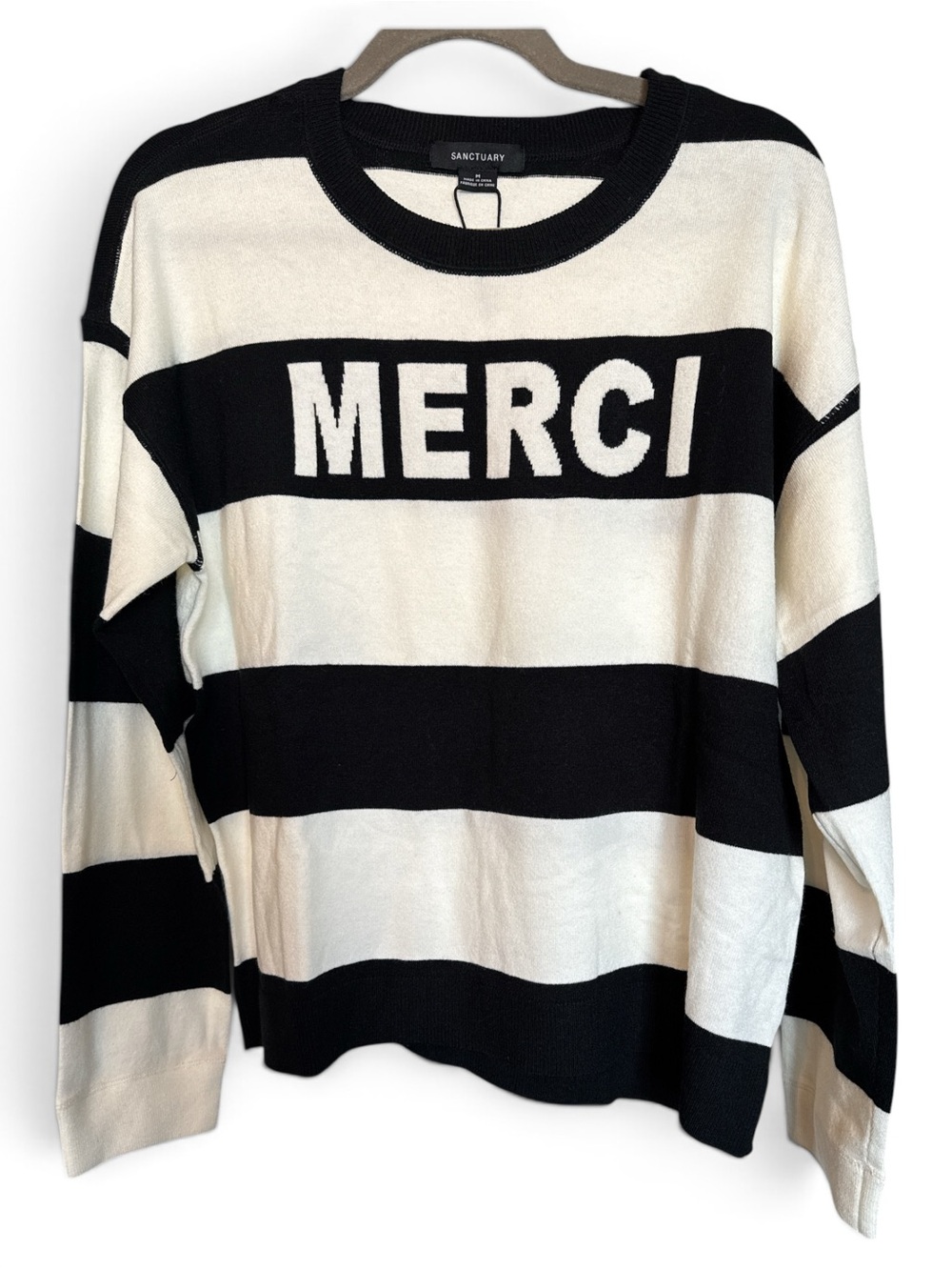 Sanctuary Merci Black & Ivory Striped Sweater Size Medium NWT